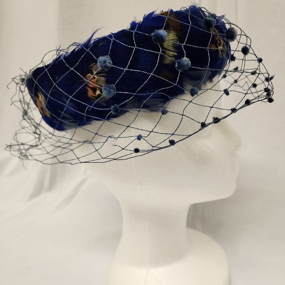 Vintage Blue Open Pillbox Hat - Picture 2 of 5